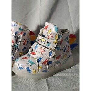 MGO Kids Boys Dinosaur Hightops (Size 25) - Toddler/Easy On/White/Yellow/Red/Grn